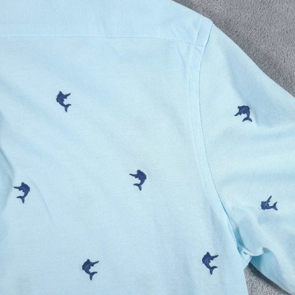Ralph Lauren Polo Shirt Mens XL Blue Knit Oxford Short Sleeve Marlin Embroidered
